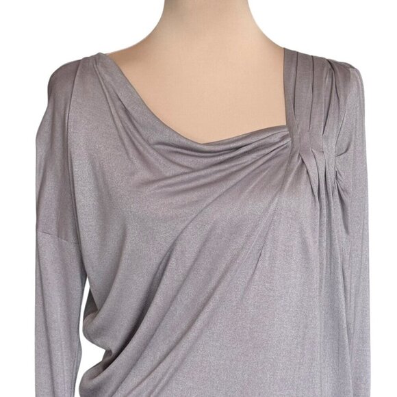NWT Gold Hawk Tunic Top Sz.M Beige Asymmetrical Silk Bamboo Quiet Luxury Staple - Picture 2 of 14